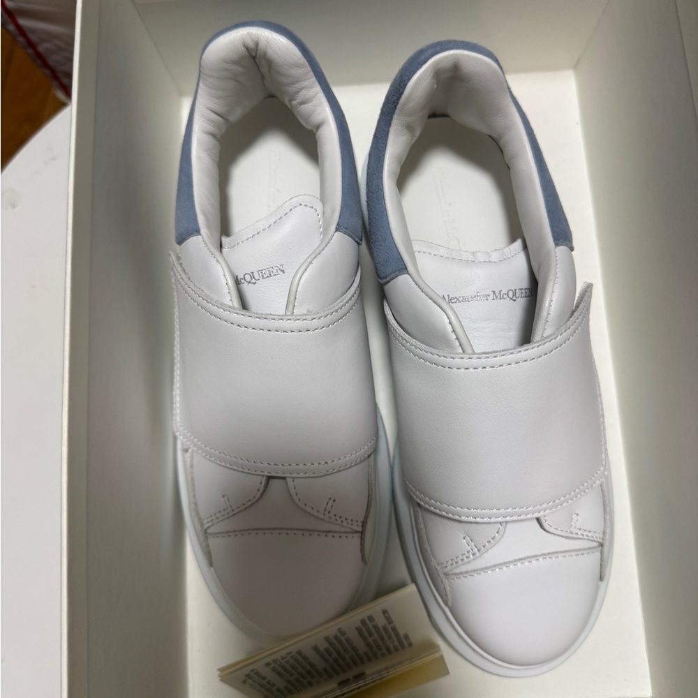 Alexander McQueen White and Blue Slip-On Sneakers